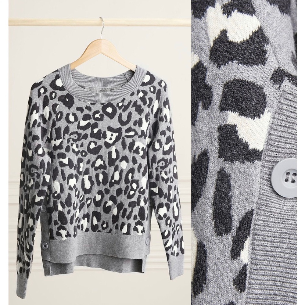 Stella & Dot Side-Button Sweater - leopard print